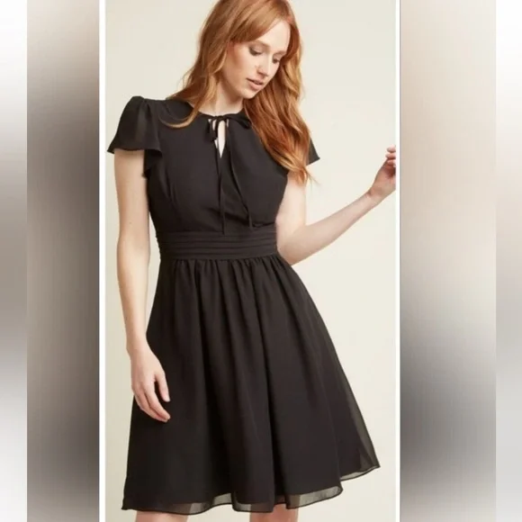 Modcloth Dresses | Modcloth Black Chiffon Cap Flutter Sleeve Occasion Dress Keyhole Details S | Color: Black | Size: S | H2pmmdem's Closet Modcloth Dresses | Modcloth Black Chiffon Cap Flutter Sleeve Occasion Dress Keyhole Details S | Color: Black | Size: S | H2pmmdem's Closet